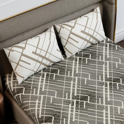 Image of Stoa Paris 100% Cotton King Size Fitted Bedsheet with 2 Pillow Covers, 180TC Printed Bedding Set, All-Season Comfort, Soft & Lightweight, Home Decor, Urbanscape - Beige Boulevard (182cmx198cm+30cm)