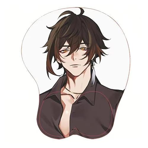 Sonsoke Game Anime Figure Man Ergonomic Mouse Pad with Wrist Support Gel Mouse Pad with Wrist Rest 3D Gaming Mouse Pad Non Slip Mouse Pad (zhongli 2) - zhongli 2