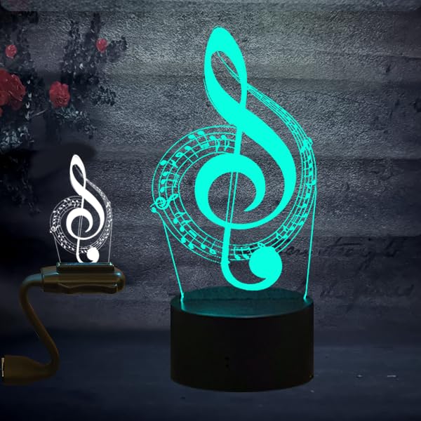 Yan-tech3D LED Night Light Musical Symbol Pattern 16 Colours Gradient Desk Lamp Smart Touch/Remote Control Illusion Lighting Base Creative Gifts for Music Lovers Fans