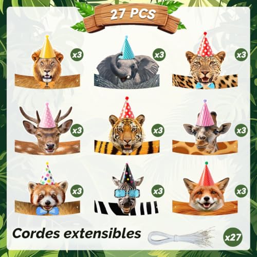 Huxolynifty Chapeaux Anniversaire Animaux de Jungle,27pcs Chapeaux de Fête Animaux Jungle Fête Anniversaire Accessoires, pour Jungle Party Supplies – vue 5