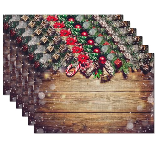 Lot de 6 sets de table de Noël antidérapants, résistants à la chaleur, lavables pour fête, cuisine, salle à manger, décoration d'intérieur et d'extérieur