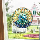 WBQMUNY Peacocks Stained Glass Window Cling,10' Stain Glass Stickers for Windows,Sun Catcher Window Clings for Bird Strikes