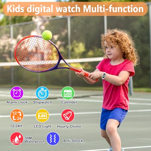 Image of Juboos Kid's Digital Watch for Boys and Girls, Waterproof LCD Digital Sports Kids Watch with 7 Color LED Lights, Stopwatch, Alarm