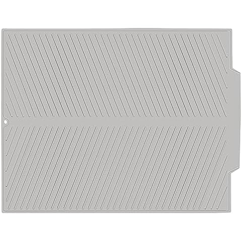 SHARME Silicone Dish Drying Mat With Drain Lip, Dish Drying Pad, Non-Slip Easy Clean Dish Drainer Mat Kitchen Pad, Silicone Mat for Kitchen Counter or Sink,Refrigerator or Draw-16" x 12.5" Grey Cover