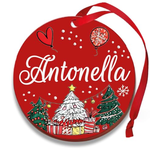 Pallina di Natale Personalizzata con Nome, Decorazione Natalizia 100% Italiana, Rosso, 10 cm (Rosso, Antonella)