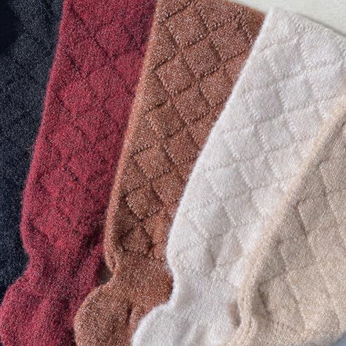 Hycurey Cashmere Knitted Triangle Scarf Shawl Wrap Woman’s Solid Color Plaid Bow Cross Scarf y2k Fall Winter Warm Neckerchief4