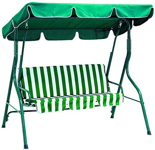 Dondolo da giardino 3 Posti 153x110x170h cm con Copertura in Poliestere Verde/Bianco JN-001 Giglio