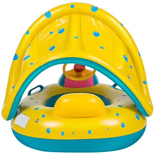Nicoport ✨ Boia de natação inflável para bebês flutua de piscina infantil com dossel e suporte infer