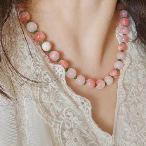 ZYLLCHEN Conjunto de joias femininas retrô com pedra natural de flor de pêssego com espaçador de ága