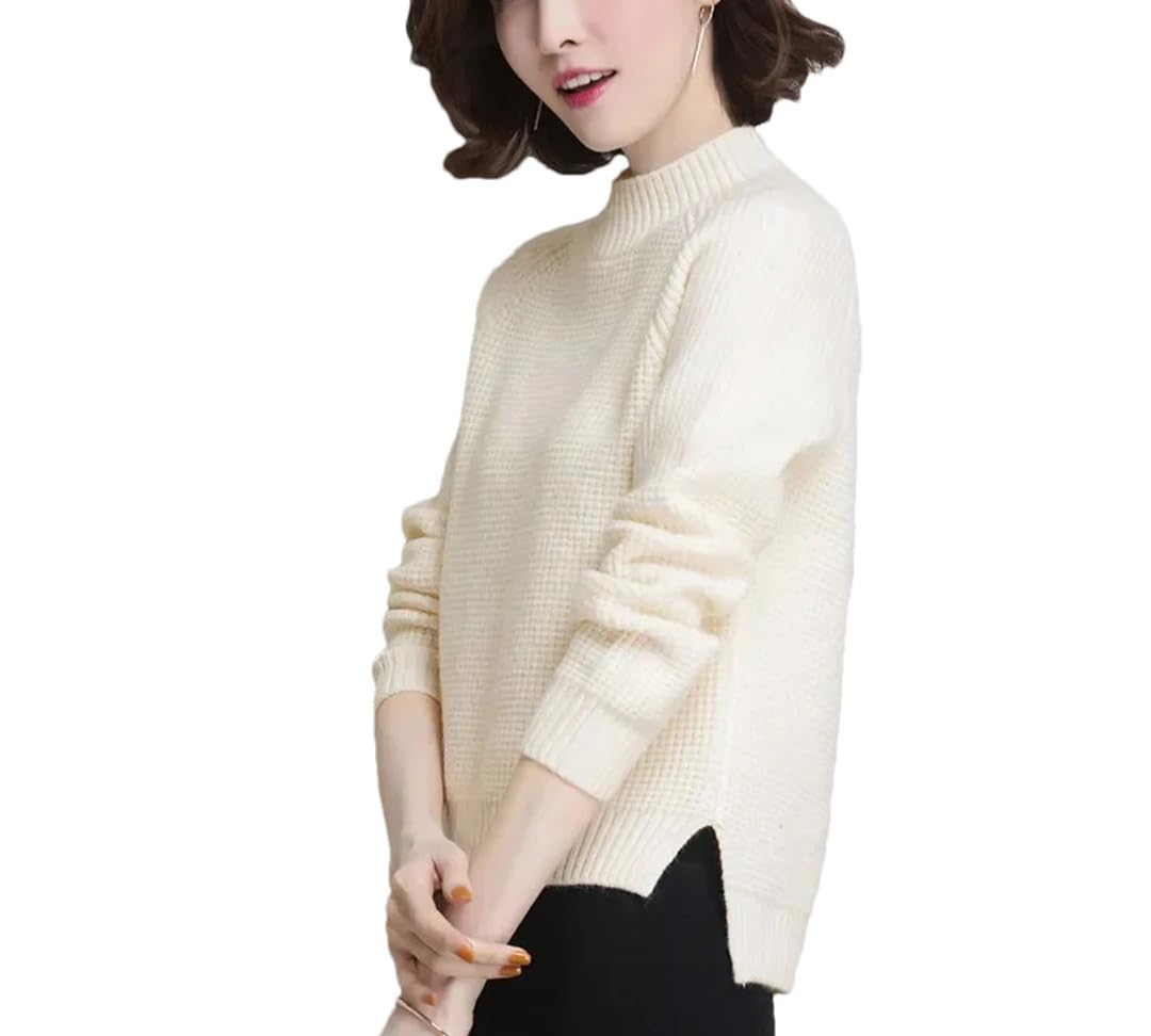 Maglione corto da donna a collo alto in maglia tinta unita allentato caldo maglione top