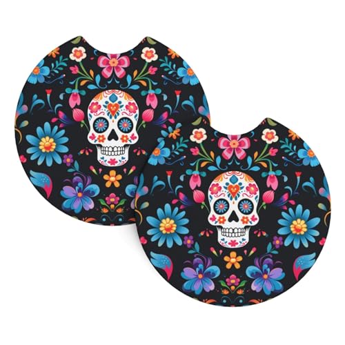 2PCS Posavasos para Auto con Diseño Mexican Sugar Skulls miniatura 1