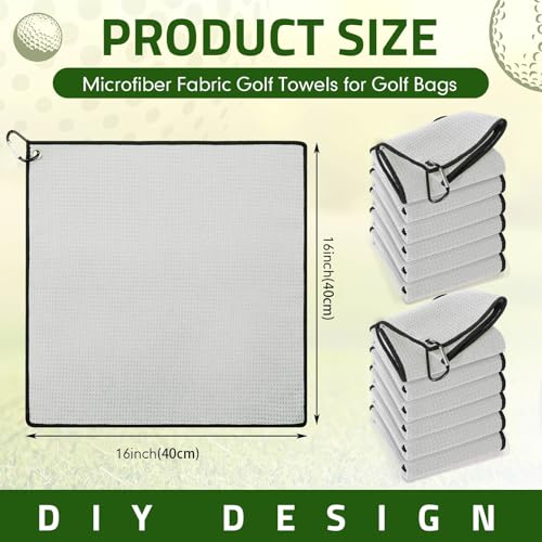 Batiyeer 12 Pcs Golf Towel Bulk for Golf Bags Microfiber Fabric Towel with Clip Waffle Pattern, Fitness, Camping, Hiking, Yoga (Light Grey,16 x 16 Inches)