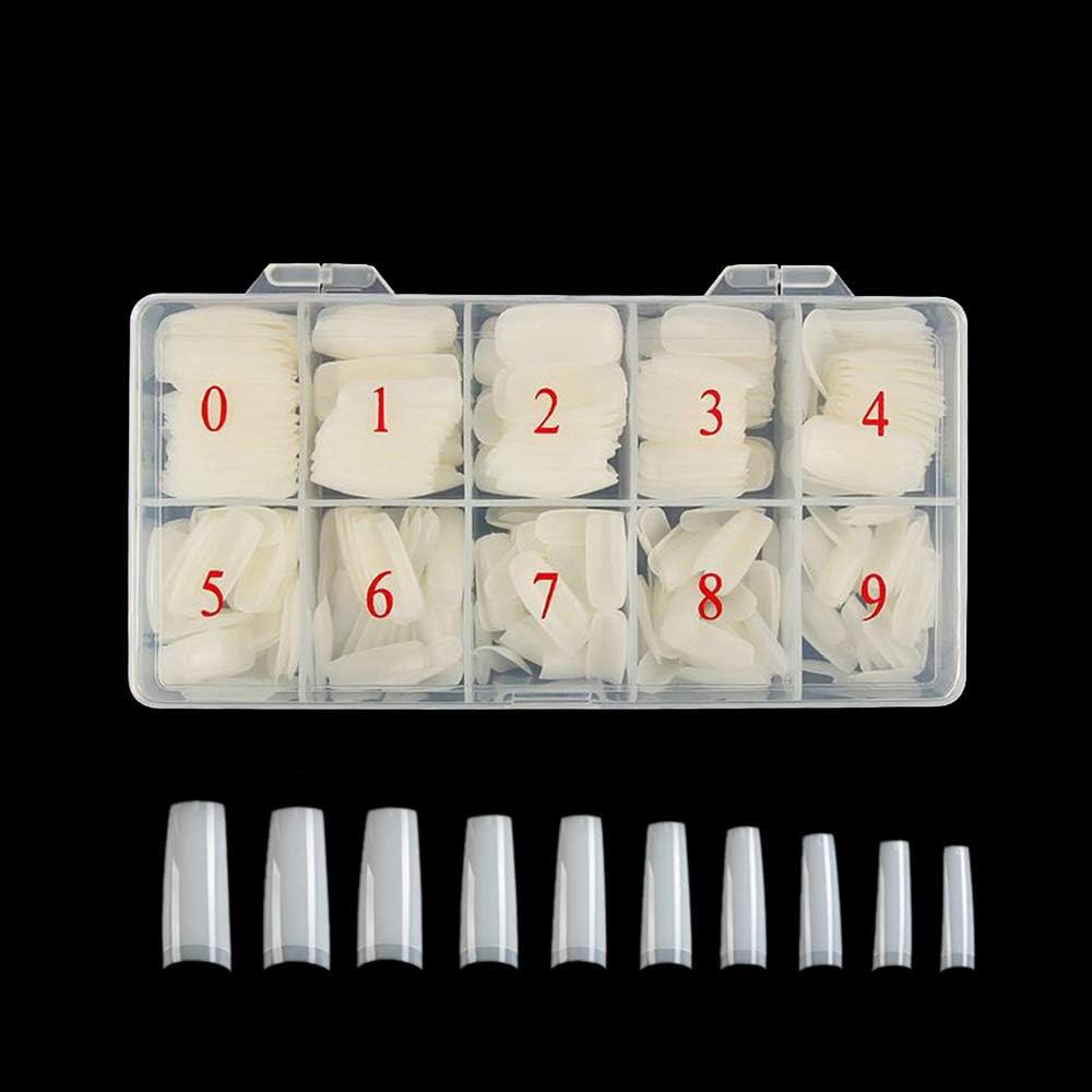 Phayre 500 Pieces of Fake Nails Acrylic Nail French Style Artificial Nails 10 Sizes Suitable for Nail DIY and Nail Salon Nails for Acrylic Tips (Natural French)