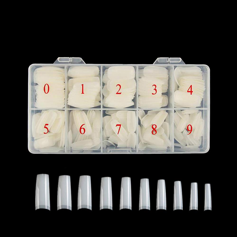 Phayre 500 Pieces of Fake Nails Acrylic Nail French Style Artificial Nails 10 Sizes Suitable for Nail DIY and Nail Salon Nails for Acrylic Tips (Natural French)