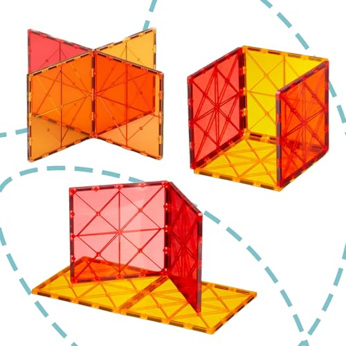 Image of Amazon Brand - Jam & Honey Magnetic Tiles Add-On for Kids | 4 Pcs Big Tile Square Foundation Set | Compatible with Magnetic Tiles | STEM Learning & Creative Construction Toy | Brain Development & Educational Play | Durable MABS Plastic with Strong Magnets | Ages 3+ Years | Multicolour | Product Dimensions: 17.5 x 15.5 x 3.5 cm