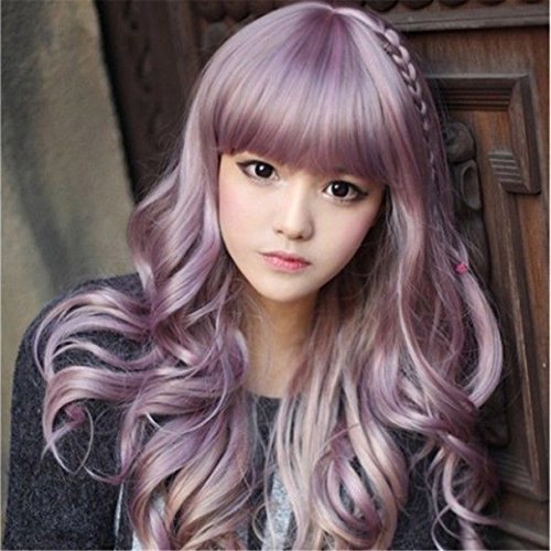 Superwigy Sweet Lolita Anime Wig Purple Hair with Pigtail 70cm Long Curly Synthetic Wigs