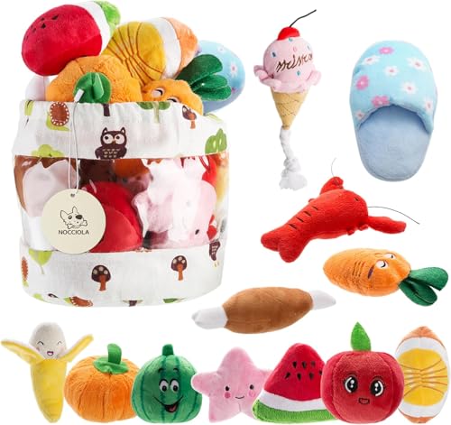 Nocciola - Paquete de 12 bonitos juguetes de peluche con sonido para perros pequeños y medianos | Juguetes para mascotas | Juguetes con sonido | Juegos de peluche | Bolsa de transporte