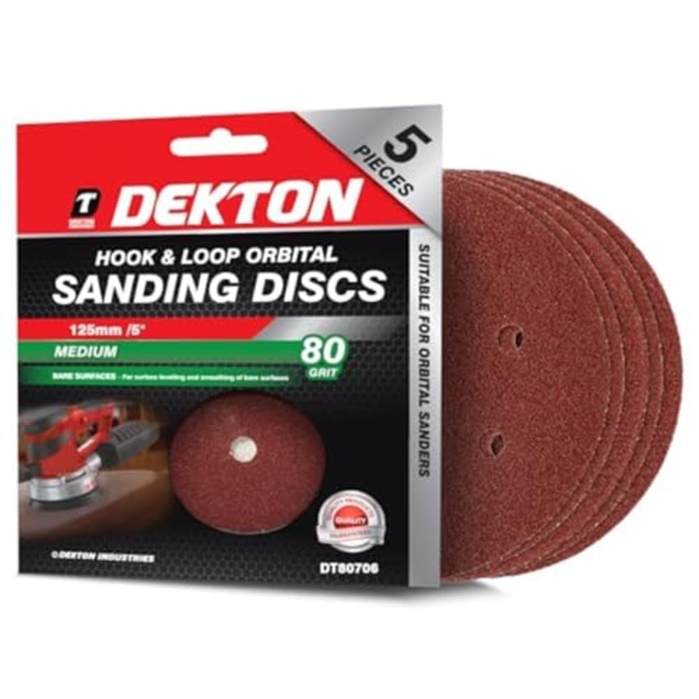 Dekton 5PC Hook and Loop Orbital Sanding Discs 125mm/Extra Coarse - 40 Grit | Ideal for Orbital Sanders | Multi-Surface Use on Wood, Metal, Plaster, Plastics & Paint | Heavy-Duty Sanding Performance