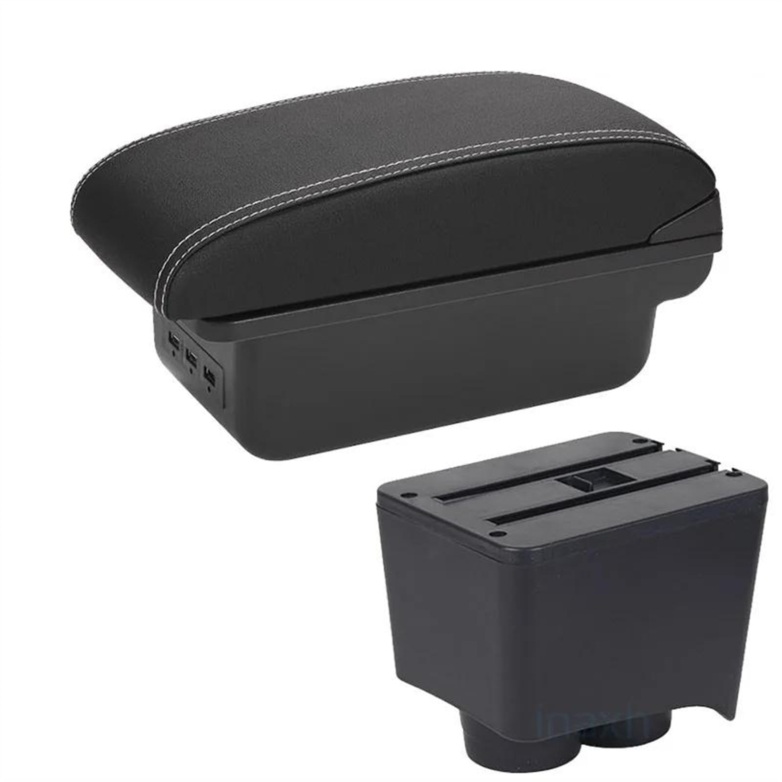 NMJLQW Storage Rack Car Center Console Storage Box Multifunctional Storage Box Interior Accessories For Polo 9N 3 2002-2009(B3 Black white 3USB)