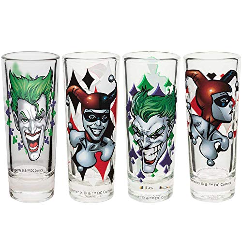 Zak Designs BTMF-S433 DC Comics 4-piece Set of 2 oz. Mini Glasses, Harley Quinn & The Joker, 4-piece set