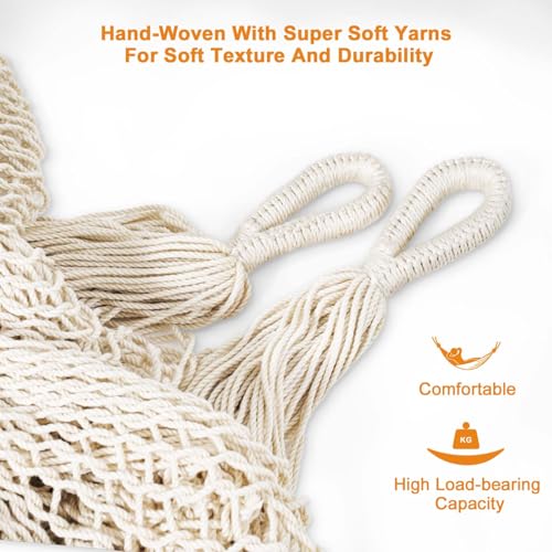 Image of Lazy Daze Hammocks Handwoven XL Mayan Hammock, 10.5 FT Soft Rope Double Hammocks, Portable Outdoor Hammock with Carry Bag, 2 Straps & Carabiners for Patio Outside, 550 lbs Weight Capacity, Natural