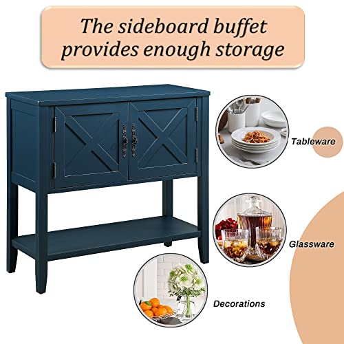 Polibi Wood Buffet Sideboard,Farmhouse Console Table Storage Cabinet With Bottom Shelf And 2-Door Cabinet, For Living Room, Entryway,Kitchen Dining Room Furniture(Navy Blue) #TOP2