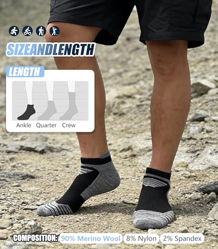 Image of 90% Merino Wool Athletic Breathable Low Cut Socks for Men 3 Pairs