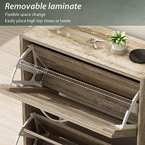 Aiegle Shoe Storage Cabinet With 2 Flip Drawers For Entryway, Freestanding Shoe Rack Shoe Organiazer With Louver Drawers, Wood Color (22.4" W X 9.4" D X 29.5" H) #TOP5