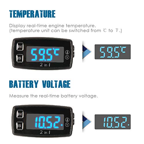 Runleader Misuratore di volt del misuratore di temperatura del motore a LED digitale, promemoria di avviso programmabile, alimentatore esterno CC per moto generatore fuoribordo ATV motoslitta marina