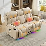 TUNYI Wall Hugger Power Loveseat Recliner - Reclining Loveseat with Console Theater Seating RV Recliner Sofa with USB/Outlet/Speaker/Cup Holder/LED Light/Storage (Beige)