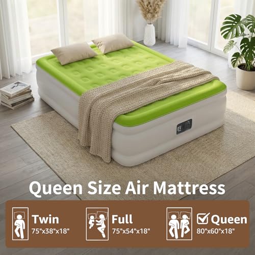 Image of YENING Size Air Mattress with Built in Pump Raised Double Blow up Bed Inflatable Camping Airbed Electric 18 Inch Tall (Queen, Queen)