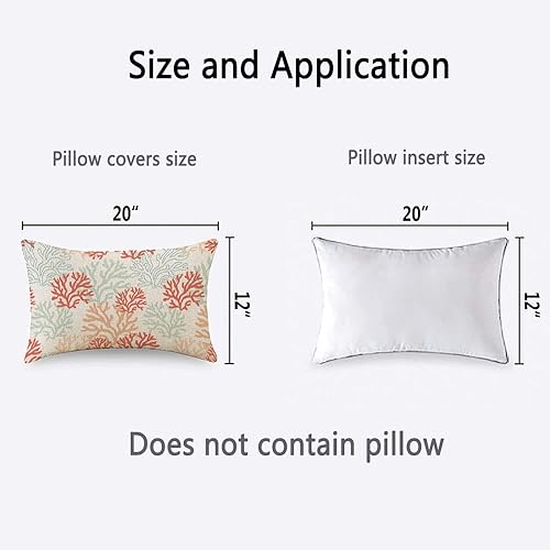 Miniatura 4 de TKS MITLAN Fundas de almohada de coral rojo, rosa y menta, 12 x 20 pulgadas, diseño de arrecife tropical, garabatos náuticos, fundas de almohada