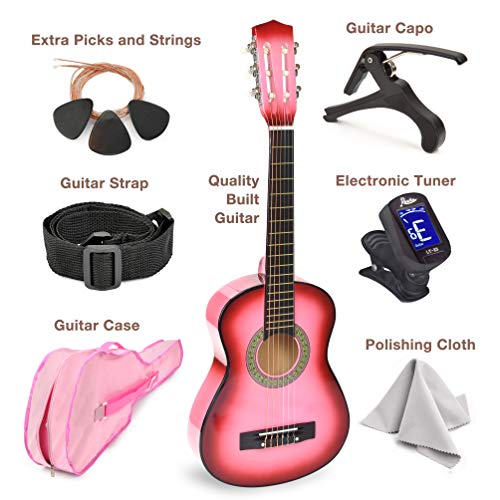 Image of Master Play 30 inch Pink Wood Guitar with Case and Accessories for Kids /Girls /Beginners