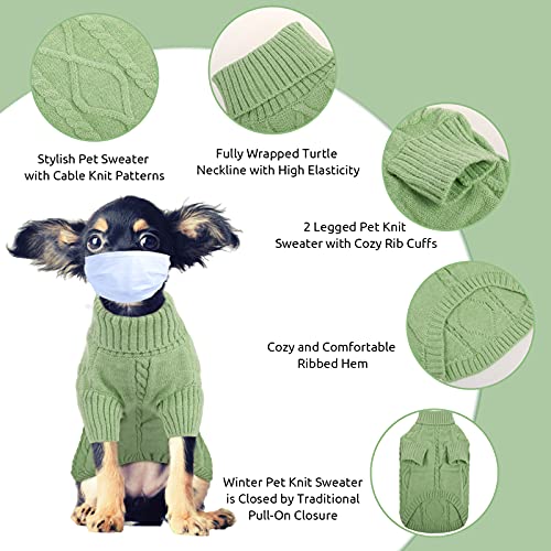 Queenmore Small Dog Pullover Sweater, Cold Weather Cable Knitwear, Classic Turtleneck Thick Warm Clothes For Chihuahua, Bulldog, Dachshund, Pug, Yorkie (Green, Large) #TOP1