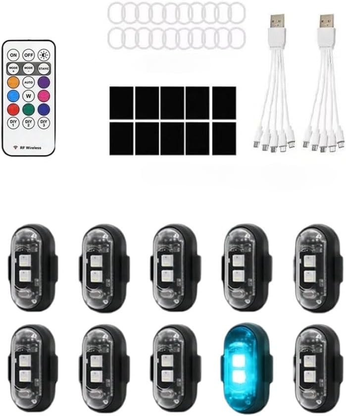 Premium 10pc RGB LED Portable Party Light Wireless Rechargeable Car Footwell Underglow Strobe Anti Collision Warning Accessory Car Lover Gift (10 Lights)