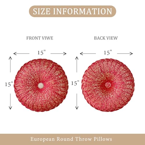 Image of EUCIOR Round Throw Pillows,Pumpkin Pleated Handmade Throw Pillows,Red Throw Pillow Decorative Pillows for Home Decor Bedroom Living Room Couch Bed Sofa (Red)