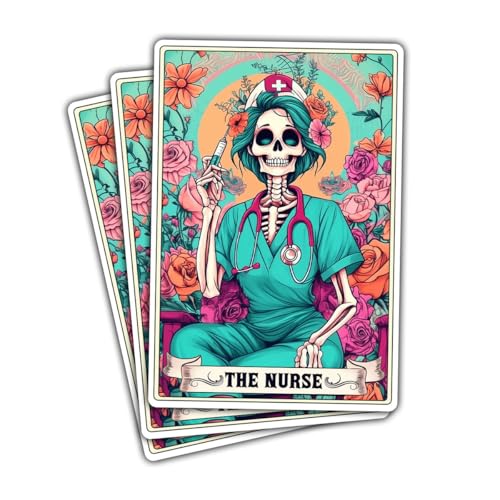 (3PCs) The Nurse Tarot Vinyl Sticker, The Nurse Tarot Card Holographic Stickers, Nurse Skeleton Hologrpahic Vinyl Stickers, Fun Nurse Decal- Stickers for Laptop Water Bottle Phone Car Helmet 3"