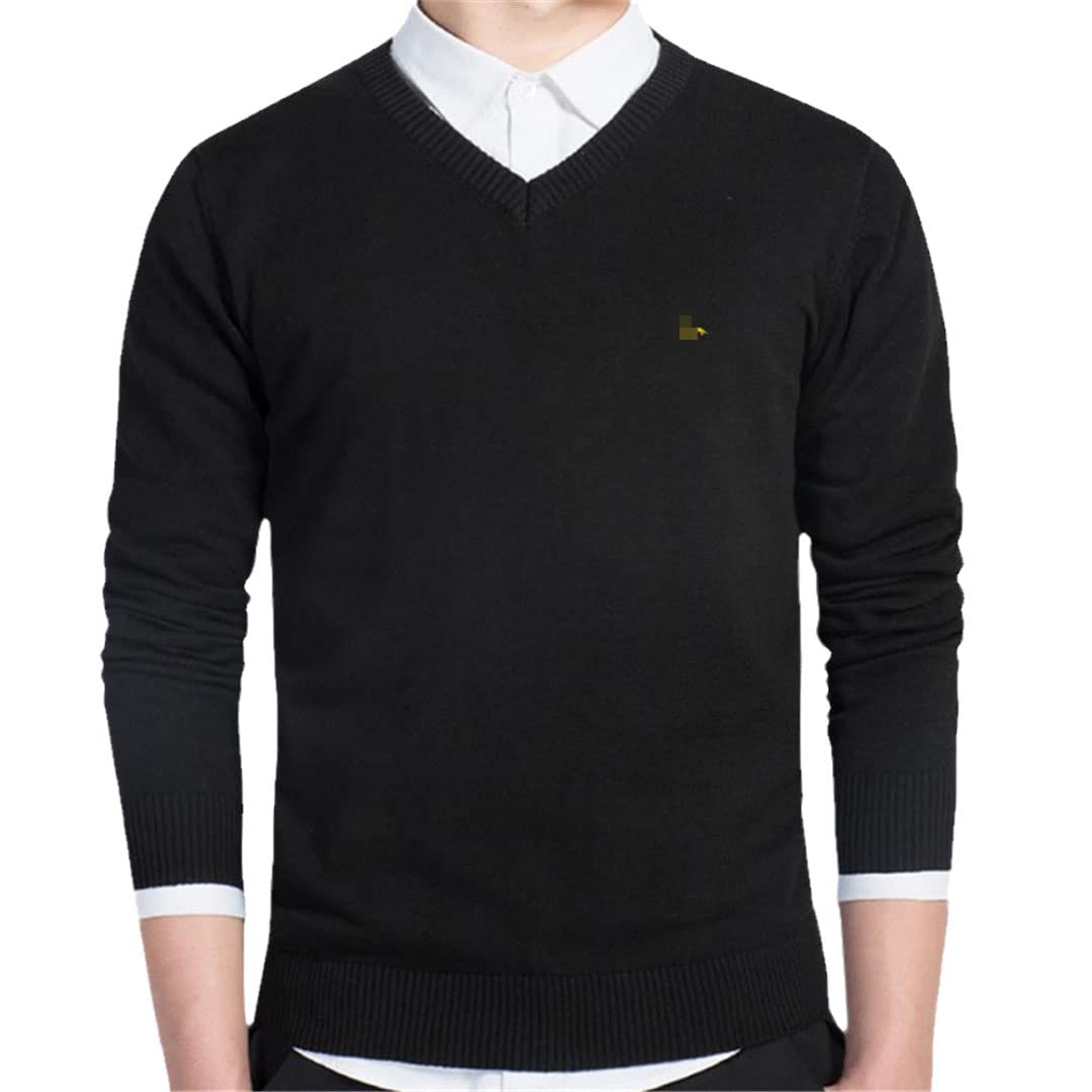 Inverno Uomini Casual Scollo A V Solido Mantenere Caldo Maglione Manica Lunga Maglioni, Nero , L