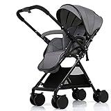 EXCELENTE DISEÑO DE LAS RUEDAS: la silla de paseo para niños pequeños tiene una rueda delantera fija giratoria de 360 ​​° y una rueda trasera con doble freno, lo que hace que el cochecito de bebé sea más seguro y sin problemas para empujar