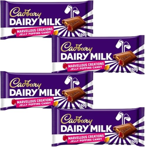 Cadbury Dairy Milk Marvellous Creations Jelly Popping Candy Beans Chocolate Bar 160g (4 Pack)