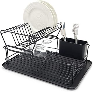 simplywire  Two Tier Dish Drainer  Removable Plate Drying Rack & Cutlery Holder - Black