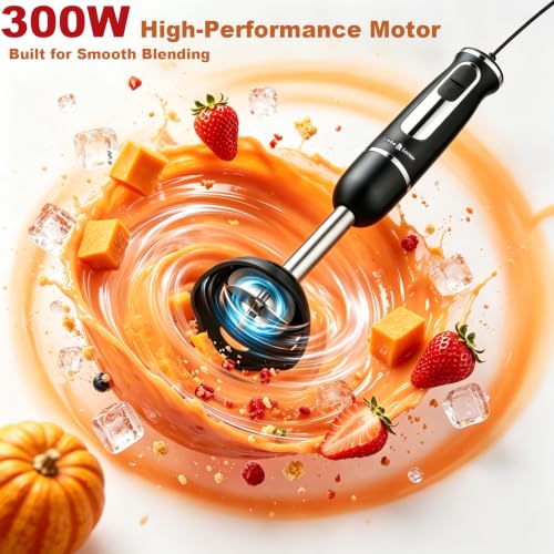 Image of Liebe&Lecker Immersion Blender Handheld, 300W Electric Stick Blender | 2-Speed Hand Mixer with Sturdy Spoon Rest, Anti-Splash Blade Guard Soup Blender to Prevent Container Scratches, Zero BPA