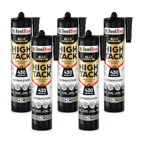Isolbau Montage-Kleber Extra Stark High Tack - 5 x 530 g - Alleskleber für Innen- & Außenbereich - Baukleber Hybrid MS Polymer - Extrem Stark - 430 kg / 10 cm² - Weiß