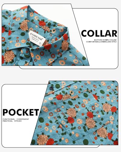 Mens Short Sleeve Casual Button Down Shirt Floral Printed Hawaiian Shirt Tropical Summer Aloha Shirt3