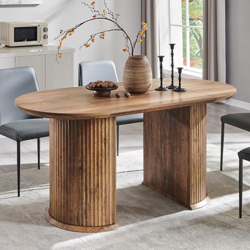 T4TREAM 63" Fluted Oval Dining Table for 4-6, Mid-Century Modern