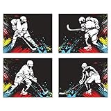 Hockey Vector Wall Art Decor Prints - Set of 4 (8x10) Inch Unframed Poster Photos - Kids Bedroom -...