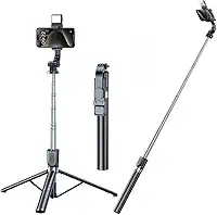 Tripé e Bastão de Selfie 2 em 1 com Controle Remoto Bluetooth – Extensível até 1,70m, Aço Inoxidável, Rotação 360°, Tripé Dobrável, Ideal para Celulares, Viagens e Vlogs – Preto
