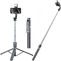 Tripé e Bastão de Selfie 2 em 1 com Controle Remoto Bluetooth – Extensível até 1,70m, Aço Inoxidável, Rotação 360°, Tripé Dobrável, Ideal para Celulares, Viagens e Vlogs – Preto