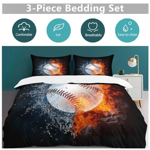 Housse de couette baseball 220x240 en microfibre avec taies