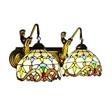 Synaiolma Tiffany Wall Sconce Lamp-Dual E27 Head, Glass Mirror Front Light Fixture W/Glass Lampshade,Mermaid Design/Dual Illumination Function, for Front Doors, Sheds, Hallways, Terraces.